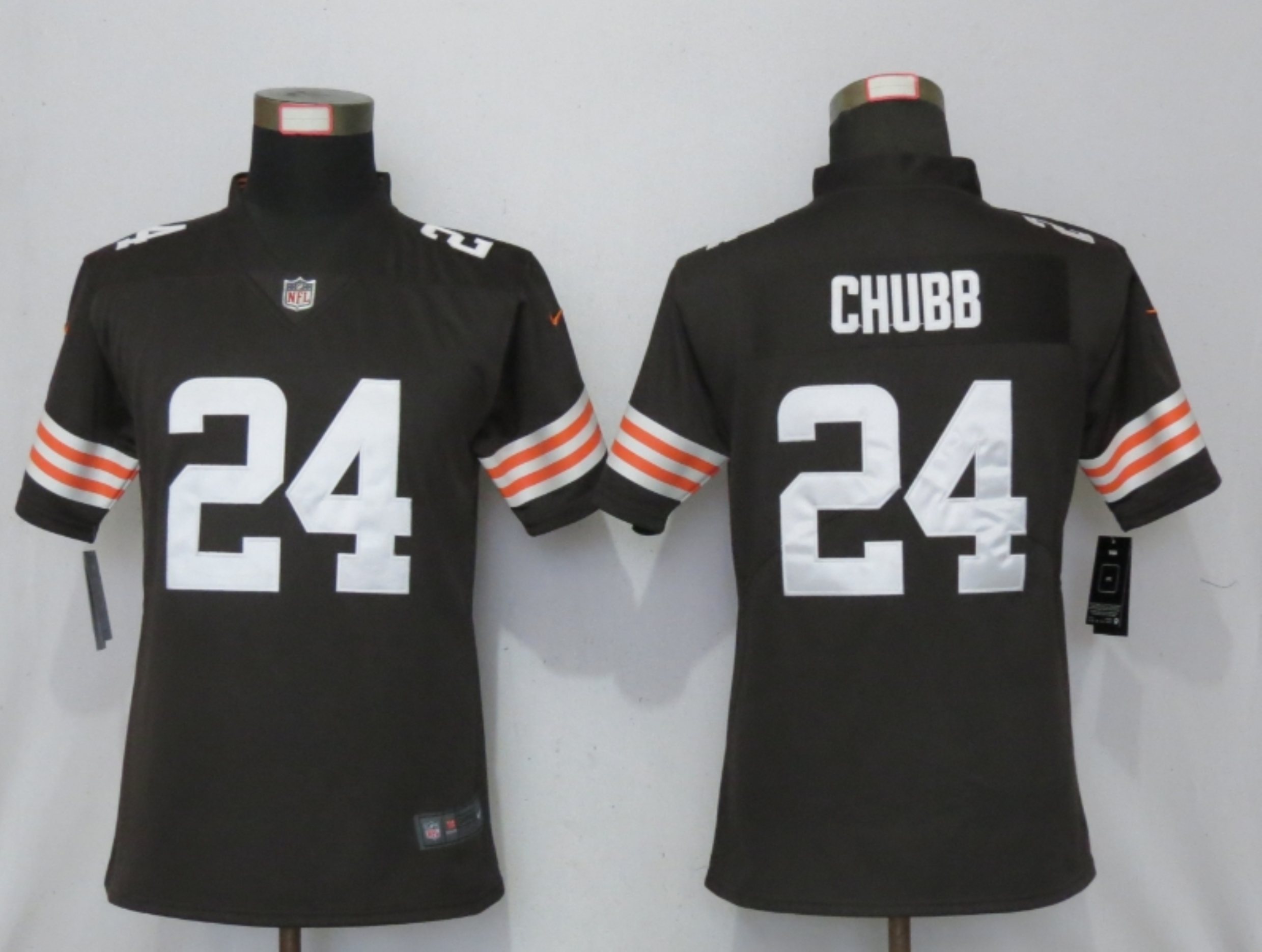 Women New Nike Cleveland Browns #24 Chubb Brown Vapor Elite Playe->women nfl jersey->Women Jersey
